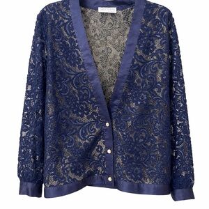 Vintage Three Flaggs California Navy and Gold Textured Evening Jacket Size L